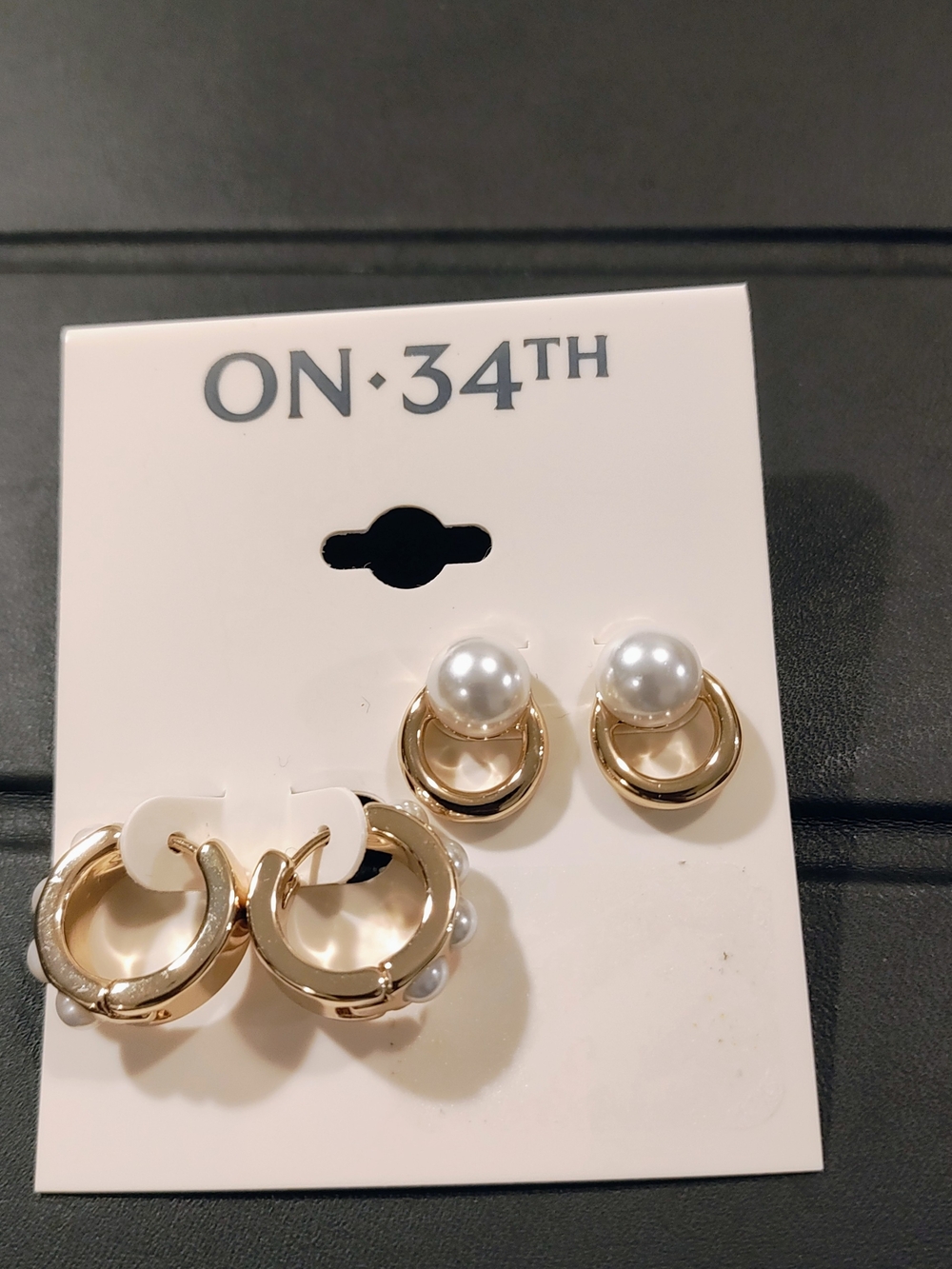 ON·34TH Gold Hoop and Pearl Earring Set - Gold/White